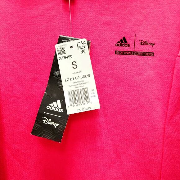 Adidas Sweatshirt Girls Small Pink Fleece Lined Disney Comfy Princesses Crewneck - Picture 4 of 5